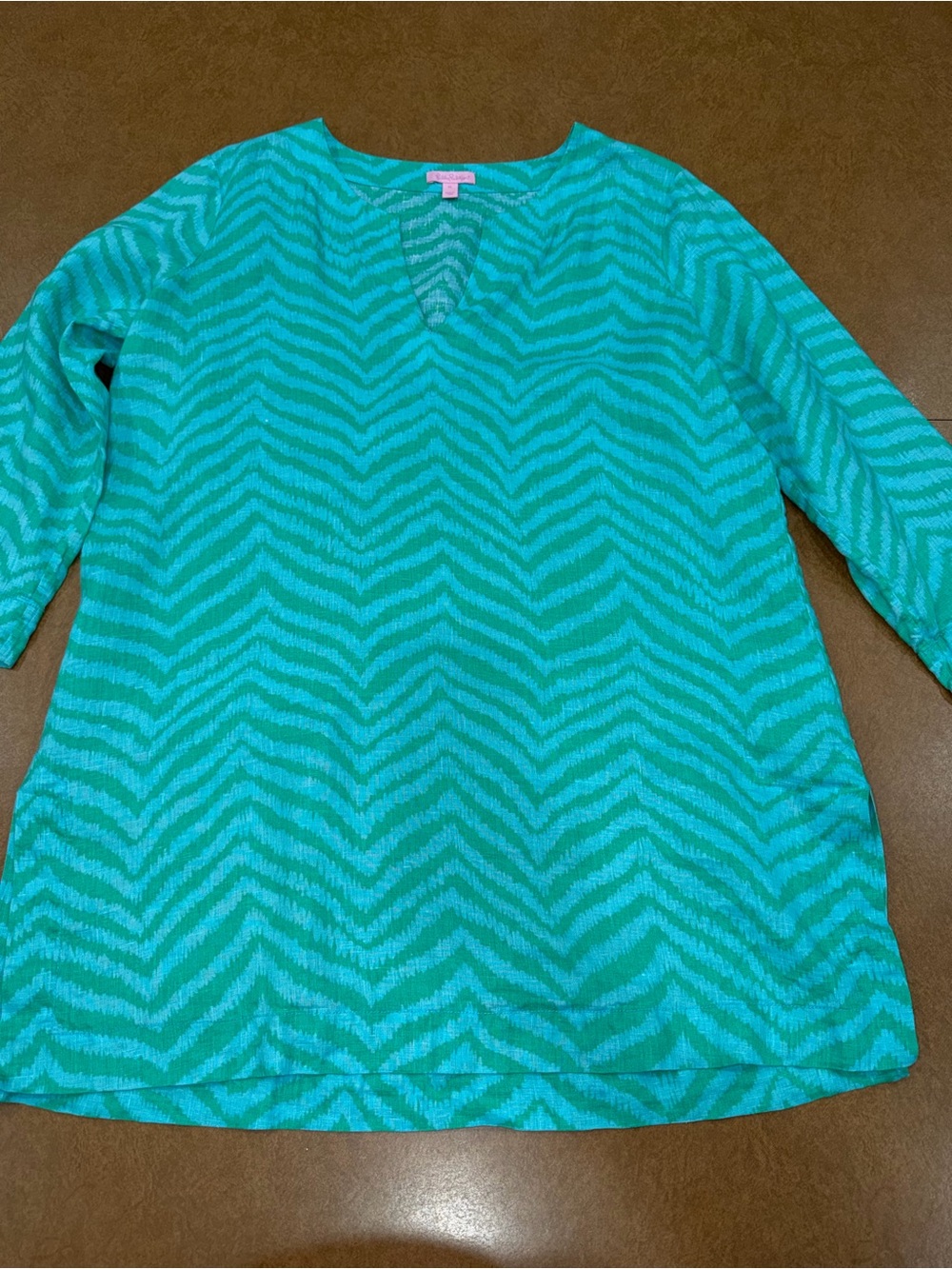 Lilly Pulitzer 100% Linen Teal and Aqua Zebra Print Tunic Cover Up • Size XL
